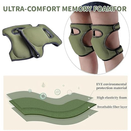 Knee Pads for Gardening - 1.5+1.5cm Dual-Layer Gel-Foam, Non-Slip, Waterproof & Breathable for Joint Support | Heavy Duty Kneeling Pads for Weeding, Floor Scrubbing, Tile Work (Green)