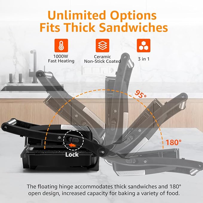 Panini Press Grill, Aigostar 1000W Sandwich Maker