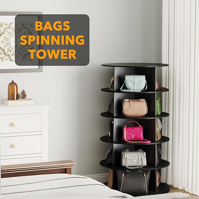 SpaceAid 5 Tier Rotating Shoe Rack Tower, Spinning Shoe Display Lazy Susan