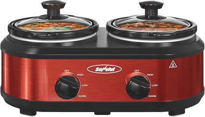 Sunvivi Double Slow Cooker, 2 Pot Small Mini Crock Buffet Servers and Warmer