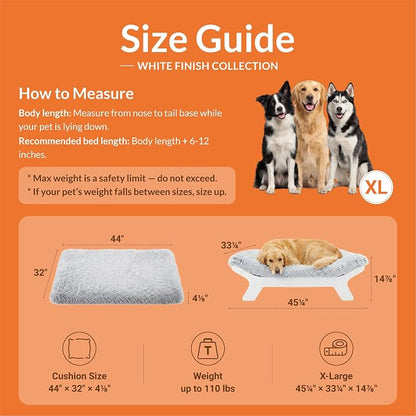 Elevated Wood Dog Bed Frame Mat Set, Whitecolor, X-Large | Raised Sturdy Attractive Dog Sofa Couch Furniture,110 lb