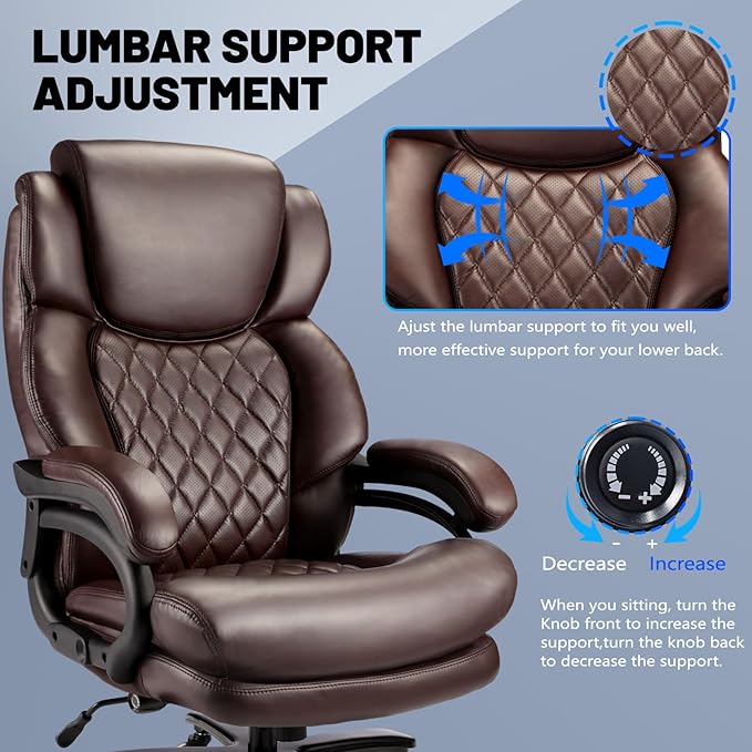 800lbs Big and Tall Office Chair, Executive Chair with Adjustable Headrest, High Back Extra Wide Seat, Heavy Duty PU Leather for Home Office, Comfortable Large Computer Desk Chair