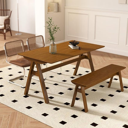 DUOMAY Solid Wood Long Dining Bench, 47" Wide Farmhouse Bench with A-Shaped Legs Mid Century Modern Entryway Bench Shoe Bench for Hallway End of Bed, Walnut Color