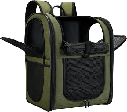 Apollo Walker Dog & Cat Carrier Backpack for 4-15lb Pets - Ventilated Safe Design with Padded Back Support, Breathable Mesh Pet Backpack for Hiking, Travel, Outdoor (Green)