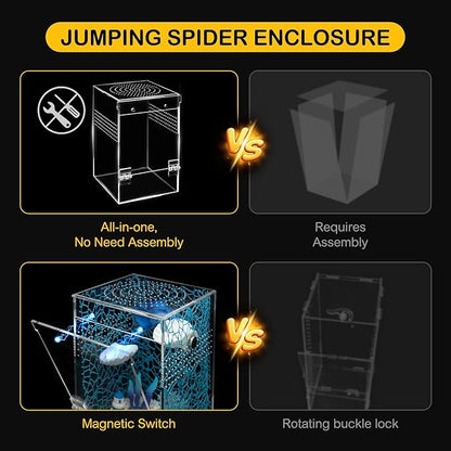 Large Jumping Spider Enclosure Kit,Escape Proof Reptile Tank,Praying Mantis Terrariums,Transparent Acrylic Bug Habitat,Arboreal Tarantula Cribs Cage,Insect Starter Container,Critter Keeper Sea