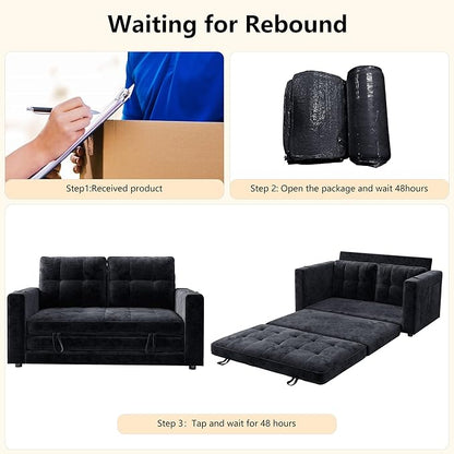 WorthFurni Convertible Sofa Bed, Folding Sofa Bed 2 in1 Pull Out Loveseat Sleeper Sofa, Floor Sofa Bed for Small Spaces Folding Couch Bed with Pillows for Living Room Bedroom - Black