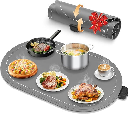Warming Mat for Food with Adjustable Temperature Timer, 10S Fast Heating