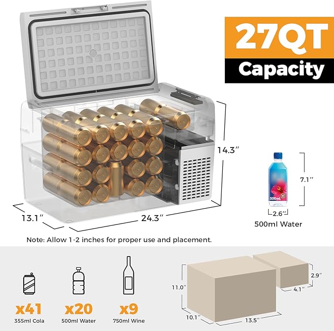 Setpower Car Refrigerator 50 Hours Backup Cooling 27 Quart 12 volt Fridge