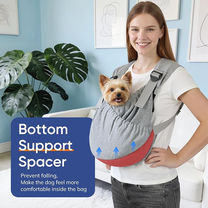Supet Dog Sling Carrier for Pets, Adjustable Hands Free Front Chest Pouch | Reduces Back & Neck Pain Anti-Anxiety Backpack, 62% Cotton Blend Soft Bag, Fit Dogs, Cats, Puppy (Grey Regular 4-12Lbs)