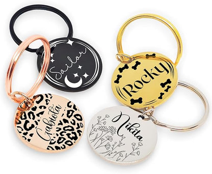 Lifetime Custom Engraved Dog ID Tag – Stainless Steel Pet Tag for Dogs & Cats, Double-Sided Personalization | Fits Collar, Harness, Leash (Golden Round)