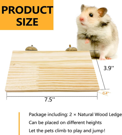 Hamster Wooden Ledge Platform 2Pcs Small Animals Natural Wood Stand Platform Chew Toys Cage Accessories for Squirrel Gerbil Suger Glider Rat Hamsters Bird