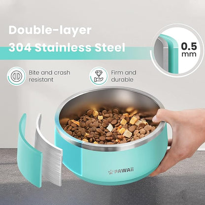 Pawaii Dog Bowl, 68 oz Stainless Steel Food and Water Bowl, ID Tag, 1 Pack | Double-Wall Design,Non-Slip Rubber Base,Dishwasher Safe,Smooth Open Design, Not a Slow Feeder,Easy-Rinse Interior