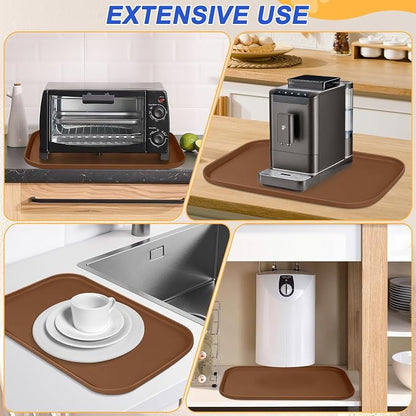 SMILOOL Waterproof Silicone Pet Food Mat with Raised Edge for Dog & Cat | 22" x 14" Non-Slip Pet Feeding Mats with Lip for Food & Water Bowl, Food Grade, Easy Cleaning, Brown