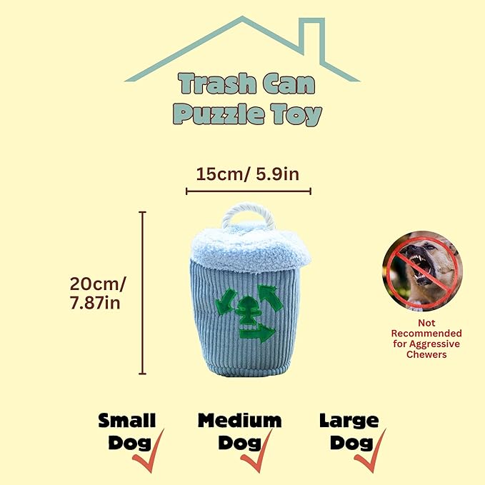 Squeaky Dog Toy, Interactive Plush Hide & Seek Puzzle Toys for Small Medium Large Dogs – Treat Dispenser 4-in-1 Durable Chew Toy, Dog Birthday for Dog Gifts (Trash Can)