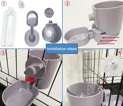 kathson 2Pcs Rabbit Water Bottle 17 OZ Bunny Hanging Water Fountain Automatic Guinea Pig Water Dispenser No Leak Drinking Feeder for Bunny Chinchilla Hamsters Cat Dog Small Animals(Grey)