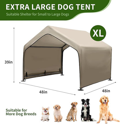 Summertrail Extra Large Dog House Outside, Dog Tent Outdoor, Big Dog Shade Shelter Doghouse Canopy, Water Resistant Dog shelter with Ground Nail, Khaki Sun Rain Cover for Pet Cat 4'x 4'x 3.3