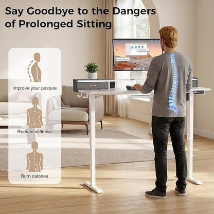 Electric Standing Desk with Drawers, 48 Inch Height Adjustable Desk with Power