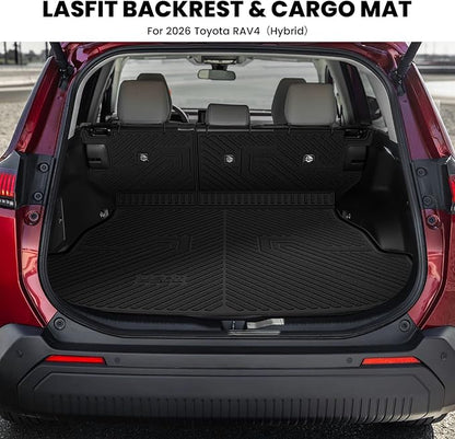 LASFIT Cargo Trunk Mat & Backrest Mats for Toyota RAV4 2026 Hybrid (Not Fit Plug-in Hybrid. Fit for Cargo with Subwoofer) RAV 4 All Weather TPE Custom Fit Automotive Rear Cargo Liner Accessories Black