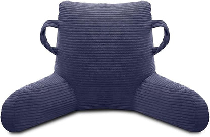 ABROLOY Reading Pillow for Sitting in Bed Adult, Bed Reading Pillow with Shredded Memory Foam, Back Pillow for Sitting with Arms and Pockets, Deepblue