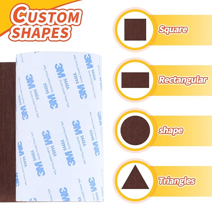 Felt Furniture Pads, Non Slip Self Adhesive Cuttable Felt Tape Brown Heavy Duty Felts Strip Roll for Protecting Hardwood Floors Chair Wall Protector (40 x 5 x 0.12 Inch)
