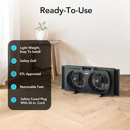 Comfort Zone Window Fan for Bedroom, 9 inch 3 Speed Dual Fans