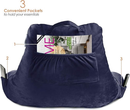 Nestl Reading Pillow with Shredded Memory Foam, Designed for Sitting Up in Bed and Couch, Back and Arms Adjustable Support for Adult & Teens Backrest Pillows for Reading, with Washable Cover Navy Blue