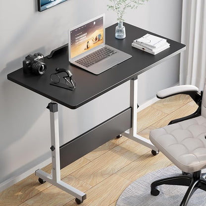 HDHNBA Rolling Desk Adjustable Height,Portable Laptop Desks,Small Standing Desk with Wheels for Home Office (31.50 * 15.75,Black)