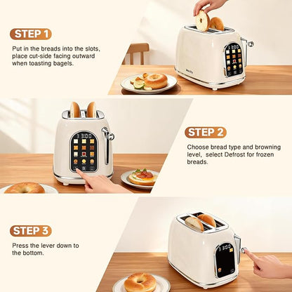 Mecity Toaster 2 Slice, Touch Screen Wide Slot Retro Toaster