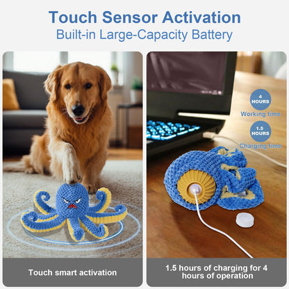 Interactive Dog Toys Octopus,Durable Automatic Jumping Dog Toy to Keep Them Busy,Squeaky Moving Tug of War Doggie Toy,USB Rechargeable Puppy Toys (Blue)