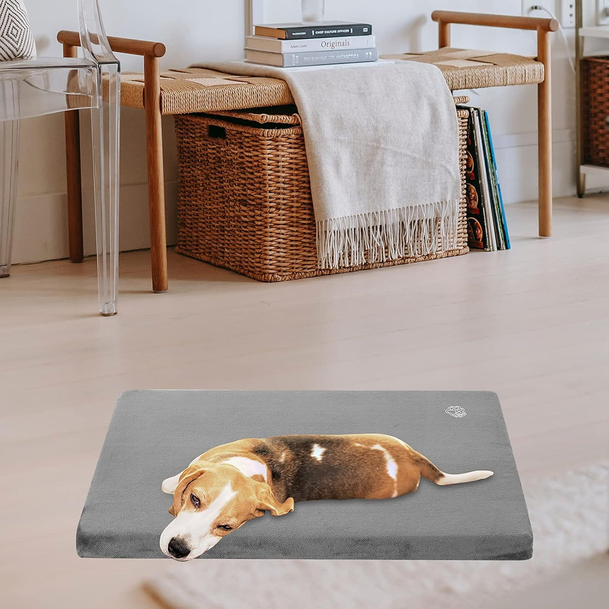 EMPSIGN Stylish Dog Bed Mat Dog Crate Pad Mattress Reversible (Cool & Warm), Water Proof Linings, Removable Machine Washable Cover, Firm Support Pet Crate Bed for Small to XX-Large Dogs, Grey