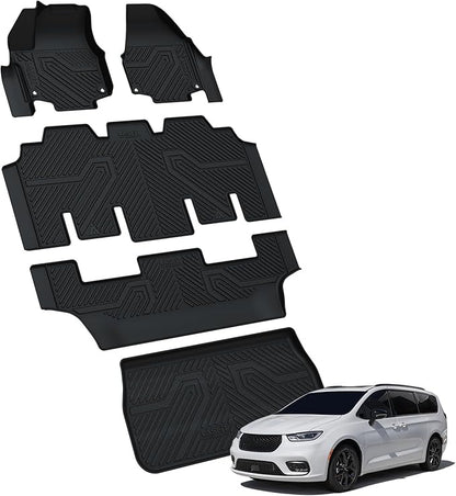 LASFIT Floor Mats for Chrysler Pacifica 2017-2025, All-Weather TPE Floor Liners & Trunk Cargo Mats Accessory for Pacifica/Voyager (7-Seater,Non Hybrid