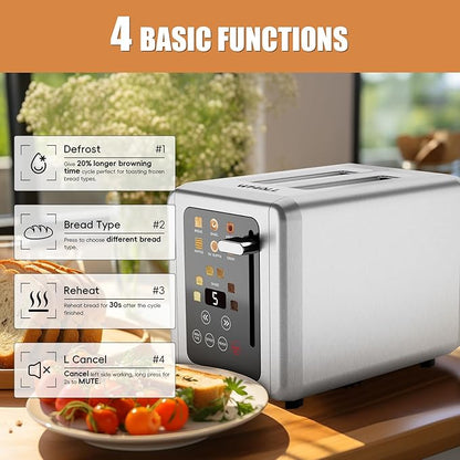 WHALL Touch Screen Toaster 2 Slice, Smart Digital Toaster