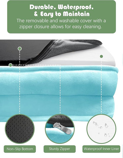 Spotted Play Orthopedic Dog Bed with Sides - Sofa Beds for Large Dogs, Supportive Foam Pet Couch Bed with Washable Removable Cover, Waterproof Lining and Non-Slip Bottom, Ice Blue - L