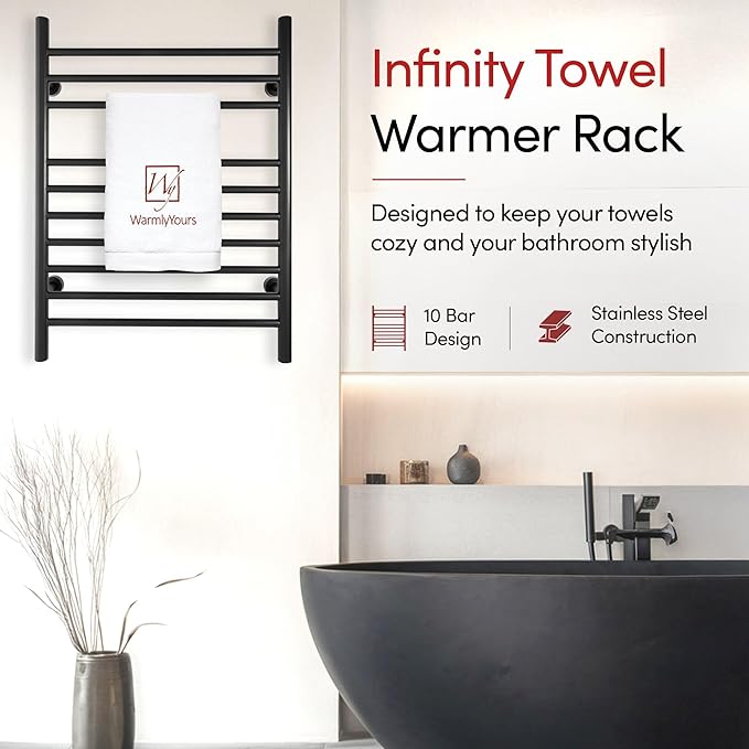 Heated Towel Rack, 10-Bar Wall-Mounted Electric Towel Warmer, Matte Black