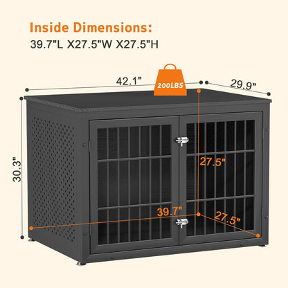 42" Heavy Duty Dog Crate Furniture for Large and Medium Dogs, Enclosed Design Wooden Metal Kennel, Wooden Cage Furniture Indoor, Decorative Dog Kennel End Table