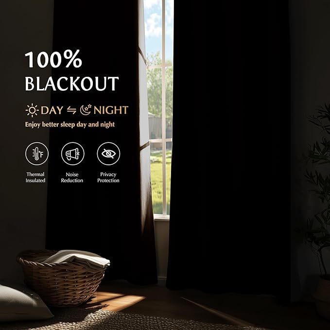 Beauoop 100% Blackout Curtains 84 Inch Long 2 Panels