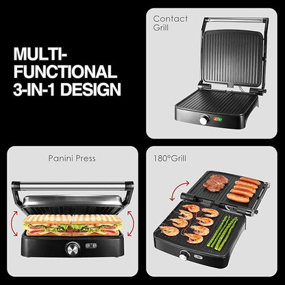 OSTBA Panini Press Grill with Adjustable Temperature, 4-Slice Indoor Grill