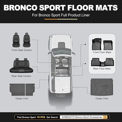 AOMSAZTO Floor Mats for Ford Bronco Sport 2021 2022 2023 2024 2025 2026-1st & 2nd Row All Weather Protection Car Floor Liners Waterproof Mats