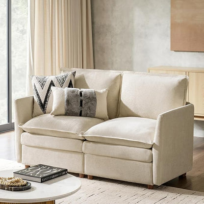 HULALA HOME 68'' Loveseat Sofa with Dual-Layered Cushions, 2 Seater Sofa with Storage Ottoman and Removable Cover, Modern Deep Seat Cloud Couch for Living Room, Beige