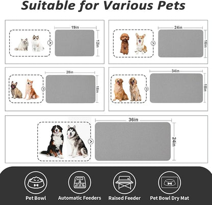 HotLive Dog Food Mat - Absorbent Cat Mat for Food and Water, No Stains Pet Feeding Bowl Mat, Easy to Clean Pet Placemats, Quick Dry Dog Water Dispenser Mat for Messy Drinkers | Grey 24"x 36"