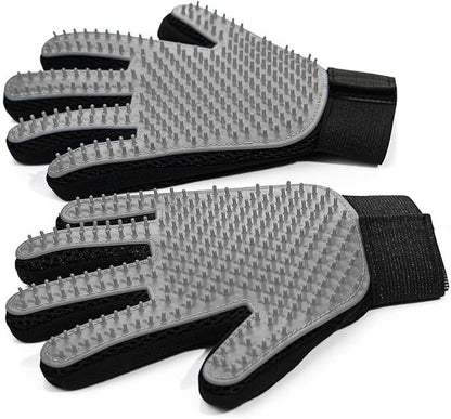 Pet Hair Removal Glove for Dogs & Cats, 2-Pack 2-in-1 Deshedding Brush & Massage Mitt - Grooming Gloves for Shedding Control, Bathing and Washing, Safe for Short/Long Hair Pets (Gray))