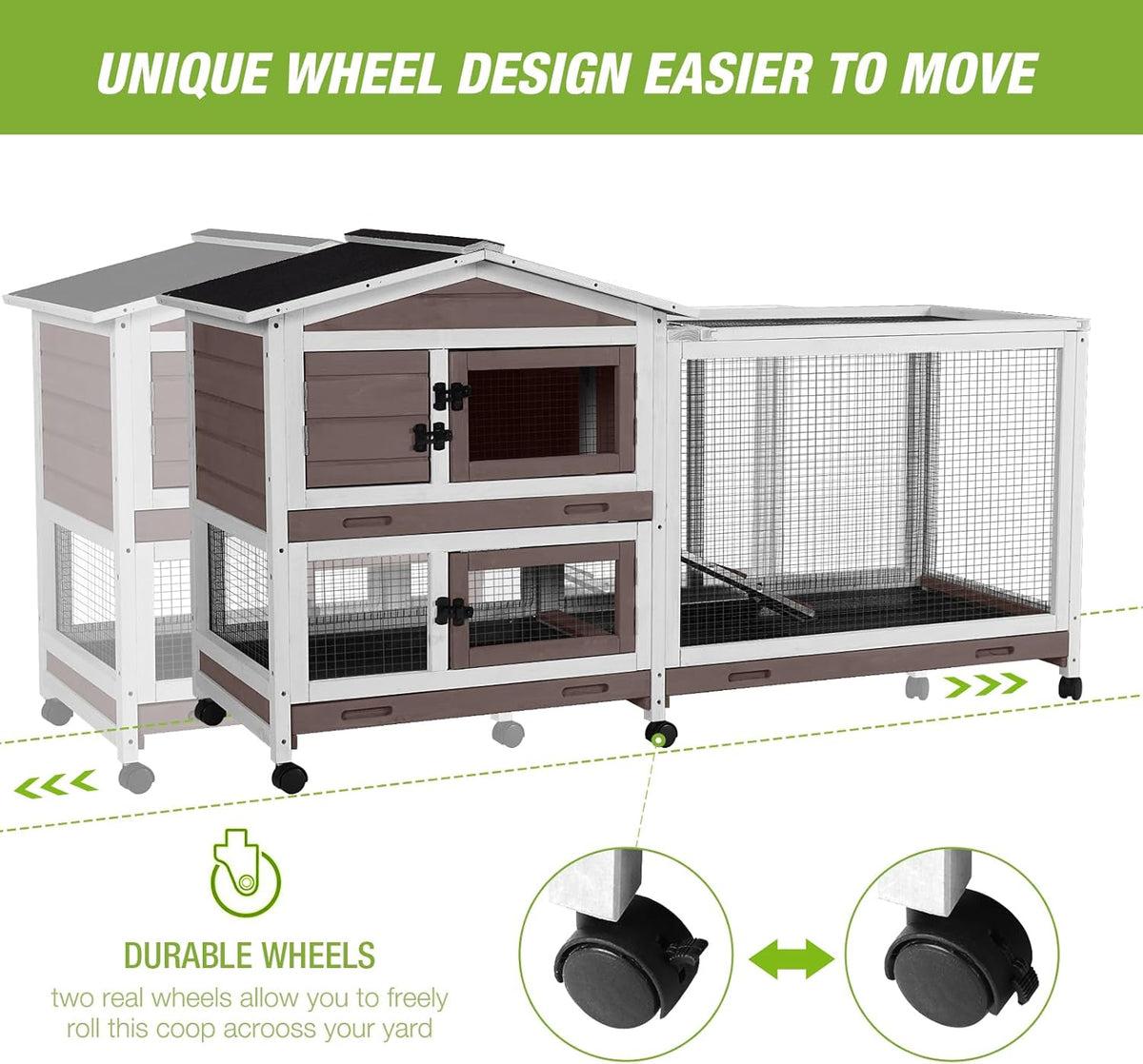 Outdoor Rabbit Hutch Indoor Bunny on Wheels Large Guinea Pig Cage with Run for Any Small Animals,Removable Pull Out Tray White