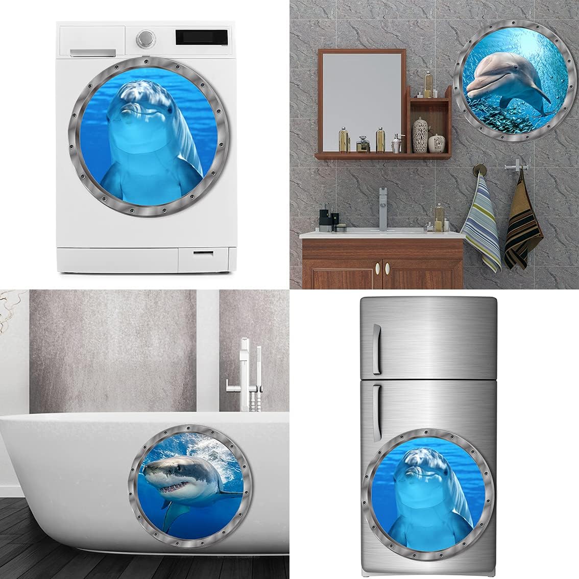 Ocean Animals World Under Sea Decor Includ Dolphins Sharks 3 Pcs Removable 3D Peel and Stick Vinyl Stickers for Bathroom,Wall Decor,Wall Stickers,Bedroom,Furniture
