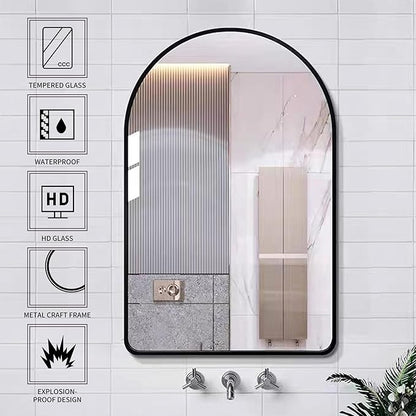 26x38 inch Black Tempered Glass Large Arched Mirror