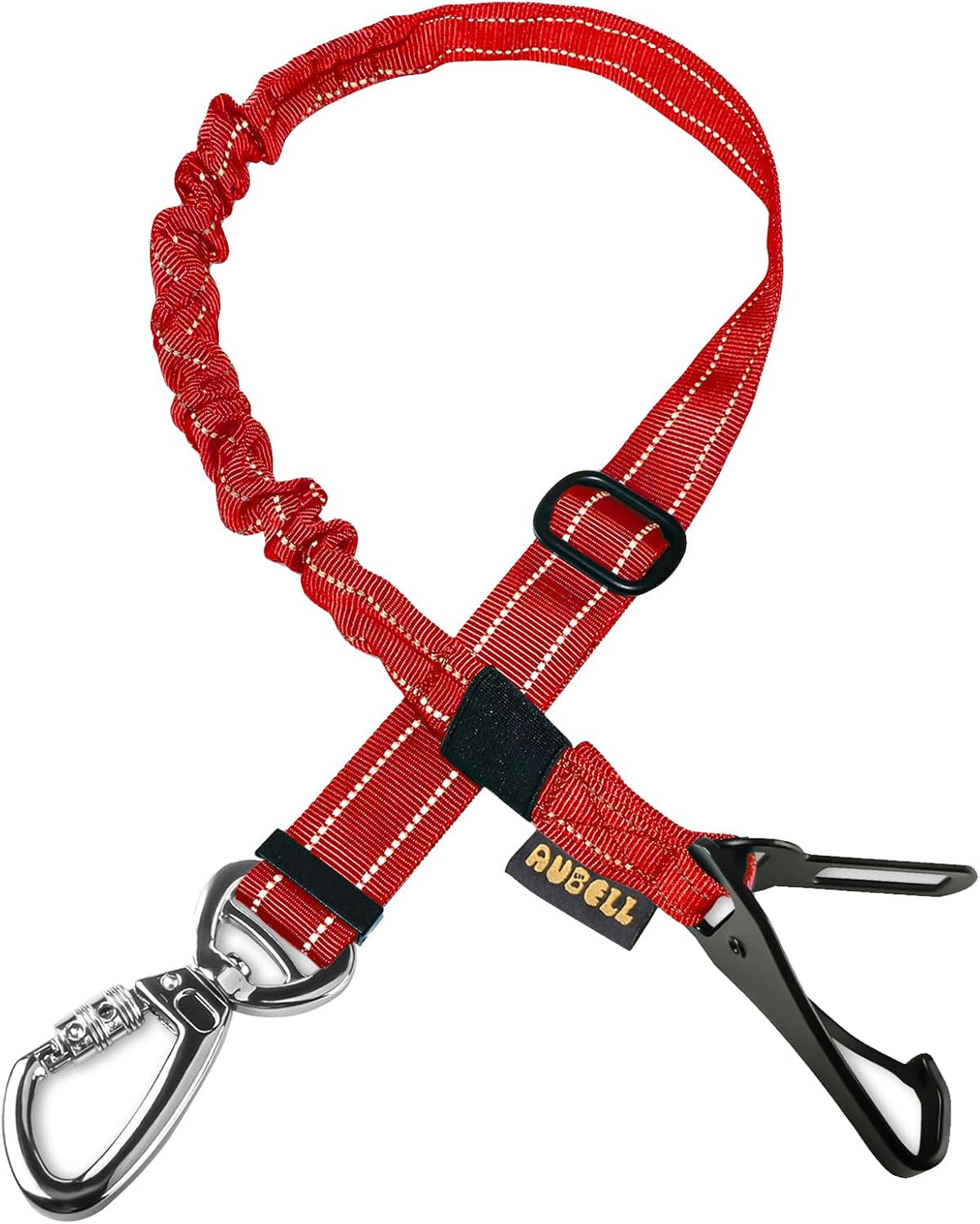 AUBELL Dog Seat Belt for Car,Updated 3-in-1 Adjustable Reflective Bungee Heavy Duty Dog Car Harness Tether with Clip Hook Latch & Buckle,Swivel Zinc Alloy Carabiner,Red