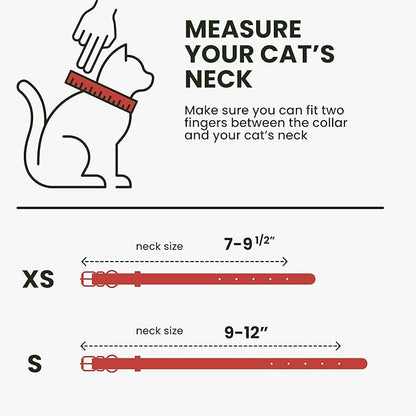 BRONZEDOG Leather Cat Collar with Removable Bells Non Breakaway Kitten QR Tag for Girl Boy (7" - 9" for Cats, Red & Silver)