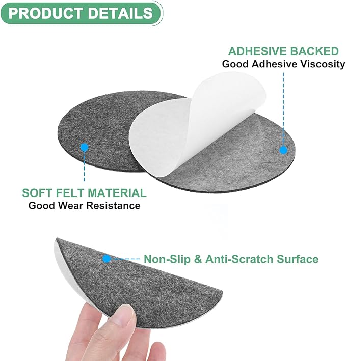 20-Pack Lamp Base Felt, 4.5 Inch Dia. 2mm Thick Self Adhesive Round Fabric Felt Pads for Lamp/Furniture/DIY, Non-Slip Fiber Backed Patch Circles with Adhesive Backing [Grey]