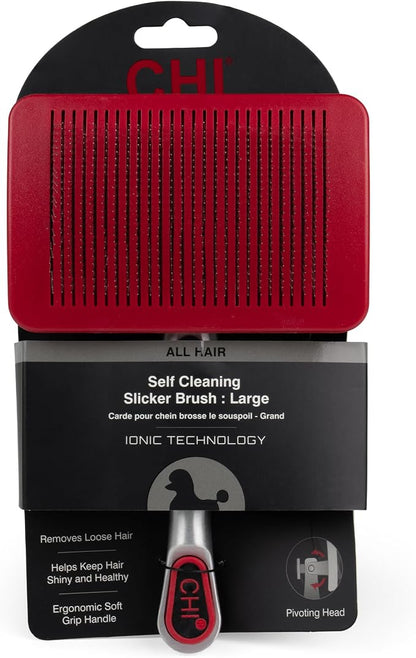 CHI for Dogs Self Cleaning Slicker Brush with Pivoting Head, Dog Grooming Brush for Detangling and Removing Loose Hair, Fine Wire Pins for Medium and Long Dog Coats, Ergonomic Handle | Pivoting head design, fine wire pins, detangles and removes loose h...