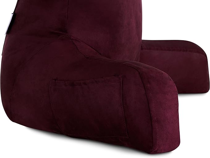 Husband Pillow Aspen Mauve Purple, Standard+ Reading Pillow Bed Rest Chair, Two-Sided Reversible Fabric, Large Lounge Cushion Adult Backrest with Arms, Comfy Back Support for Sit Sitting Up, Washable
