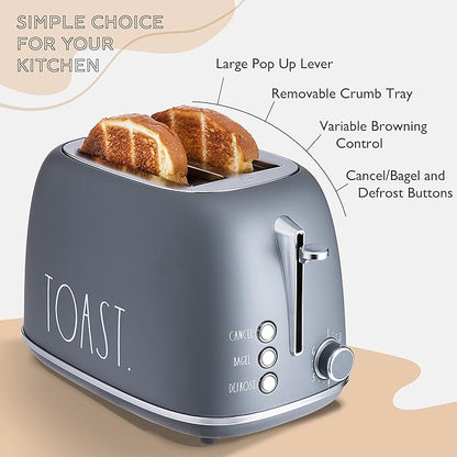 Rae Dunn Retro Rounded Bread Toaster, 2 Slice Stainless Steel Toaster